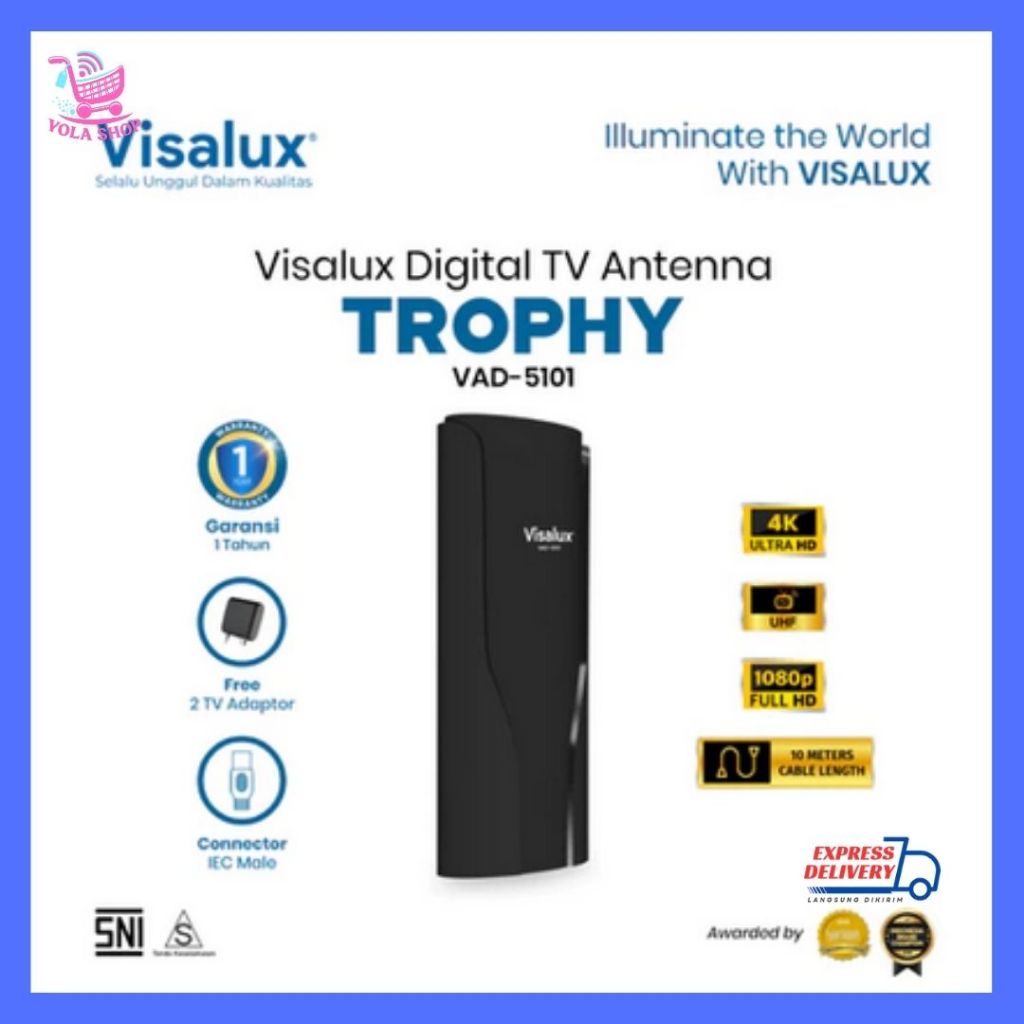 Visalux Petra Digital TV Antenna Indoor Outdoor - Antena Digital Luar Dalam Ruangan dengan Kabel 10 