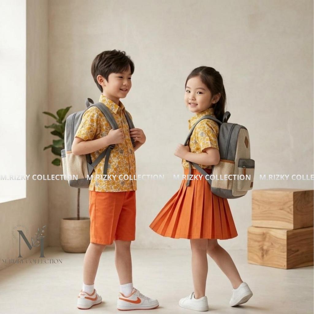 Set Seragam Batik KUNING TK/Paud Nasional Laki-Laki dan Perempuan Panjang/Pendek (BATIK KUNING Kombi