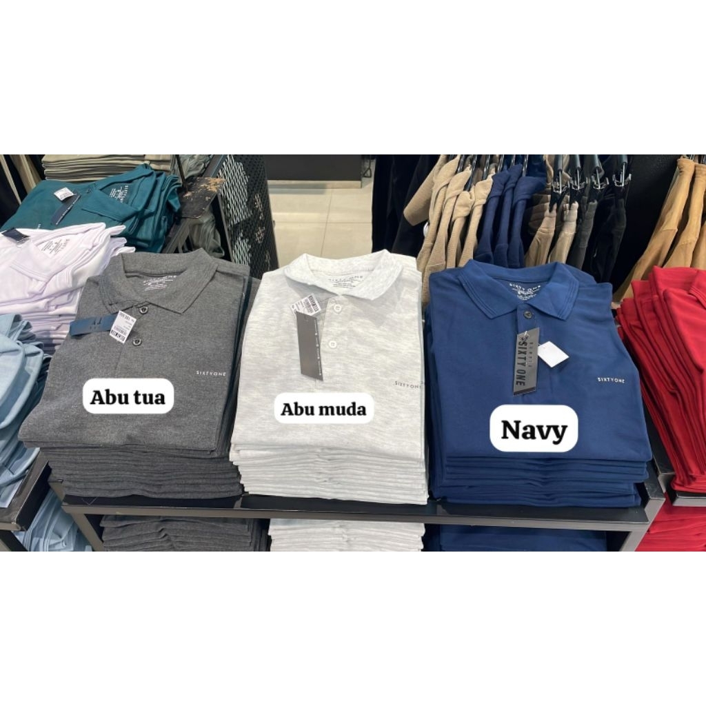 Kaos Polo Pria Sixty One Basic NAVY dan Abu Muda Premium Katun Adem Lengan Pendek Casual SIZE (L)