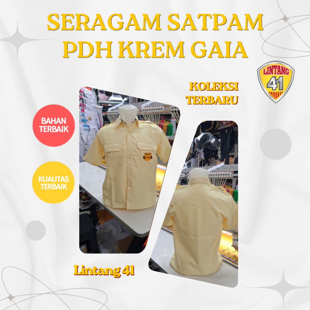 Seragam Satpam PDH Krem Bahan Gaia Nyaman Dipakai
