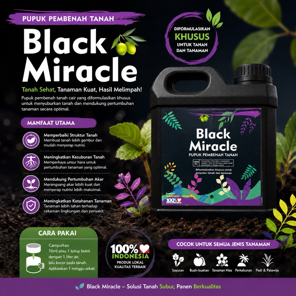black miracle pupuk penyubur dan penggembur tanah 1 liter
