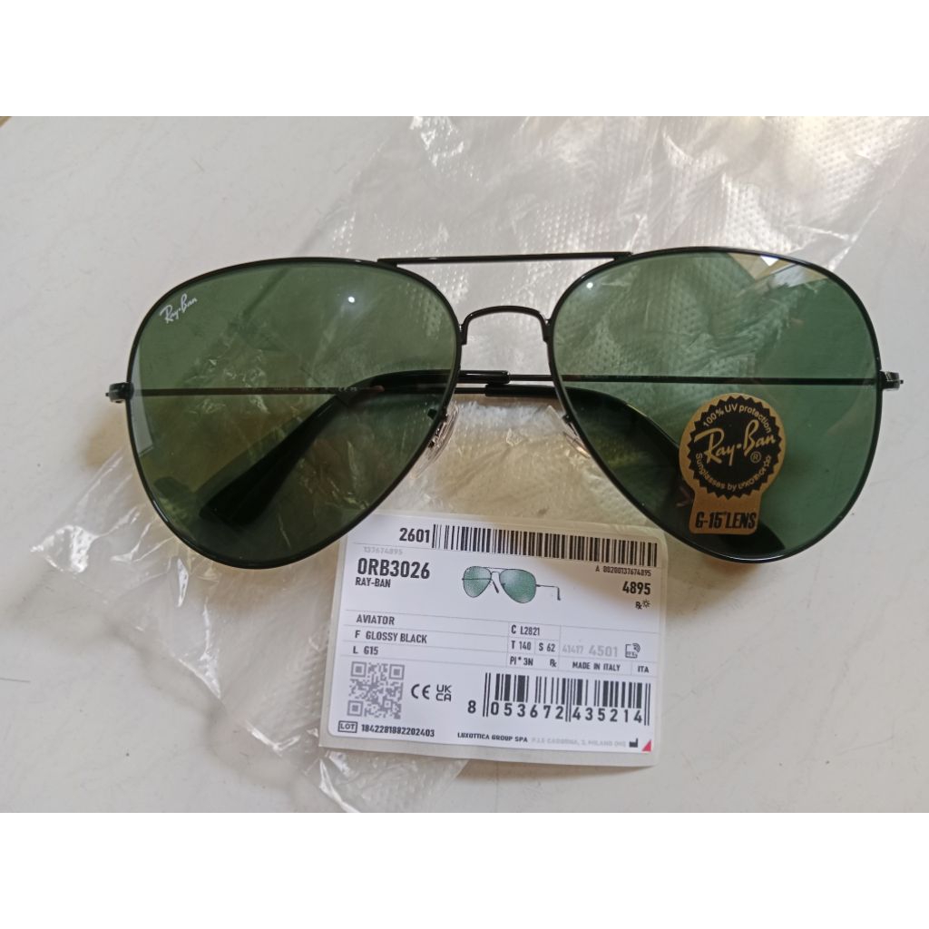 Rayban Aviator R3026 Lensa Kaca UV Size 62mm