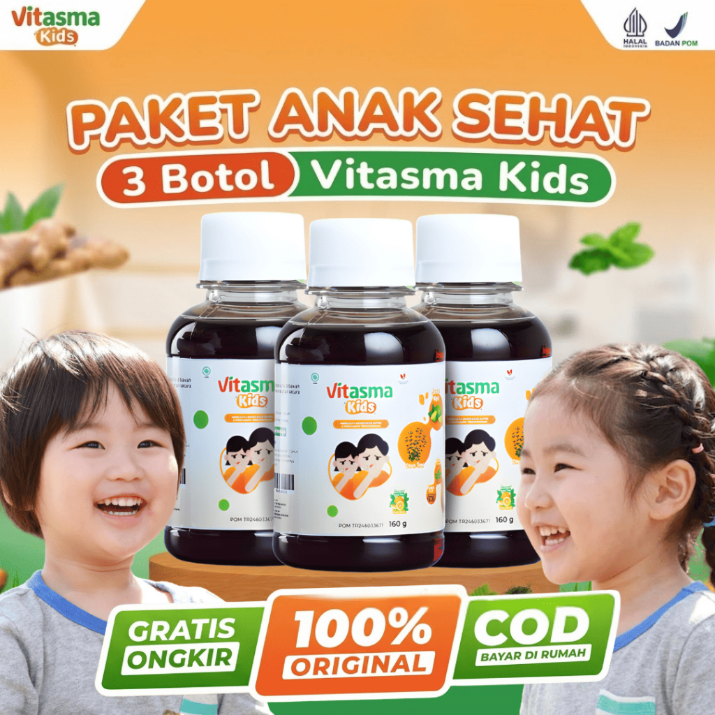 Vitasma Kids Original 3 Botol Obat Batuk Menahun Vitasma Madu Herbal ANAK DEMAM