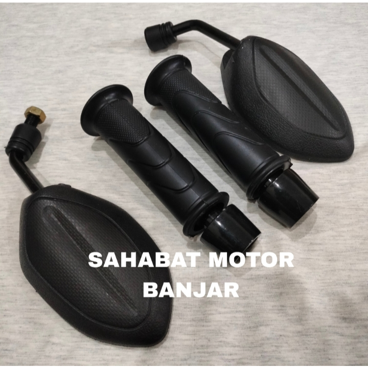 Paket 3in1 Grip Honda + jalu stang Hitam + Spion Beat mini / Spion Honda Beat,Vario,Supra Model Stan