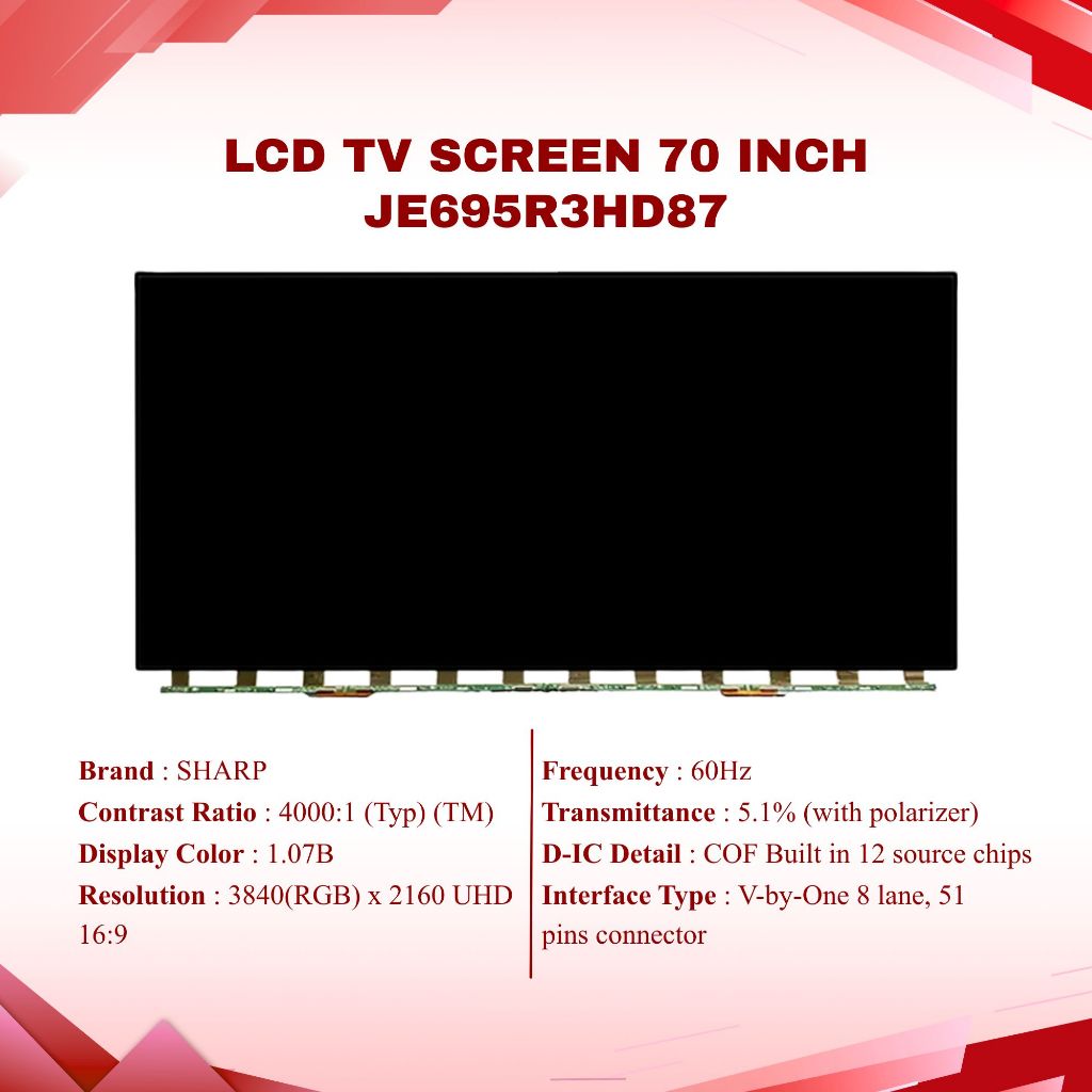 SHARP LCD TV SCREEN 70 INCH ORIGINAL JE695R3HD87