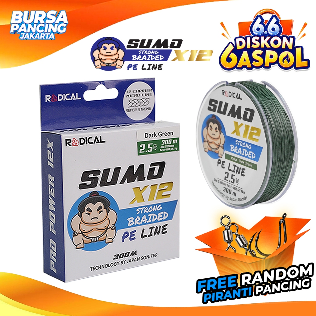 RADICAL Senar Pancing SUMO X12 300M DARK GREEN Tali Pancing PE
