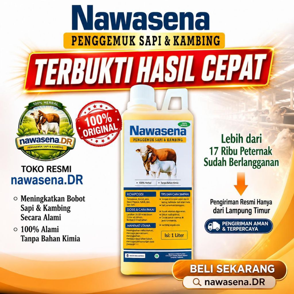 Nawasena penggemuk Sapi & Kambing Cepat – Nafsu Makan Naik, Bobot Cepat Bertambah, 100% Herbal