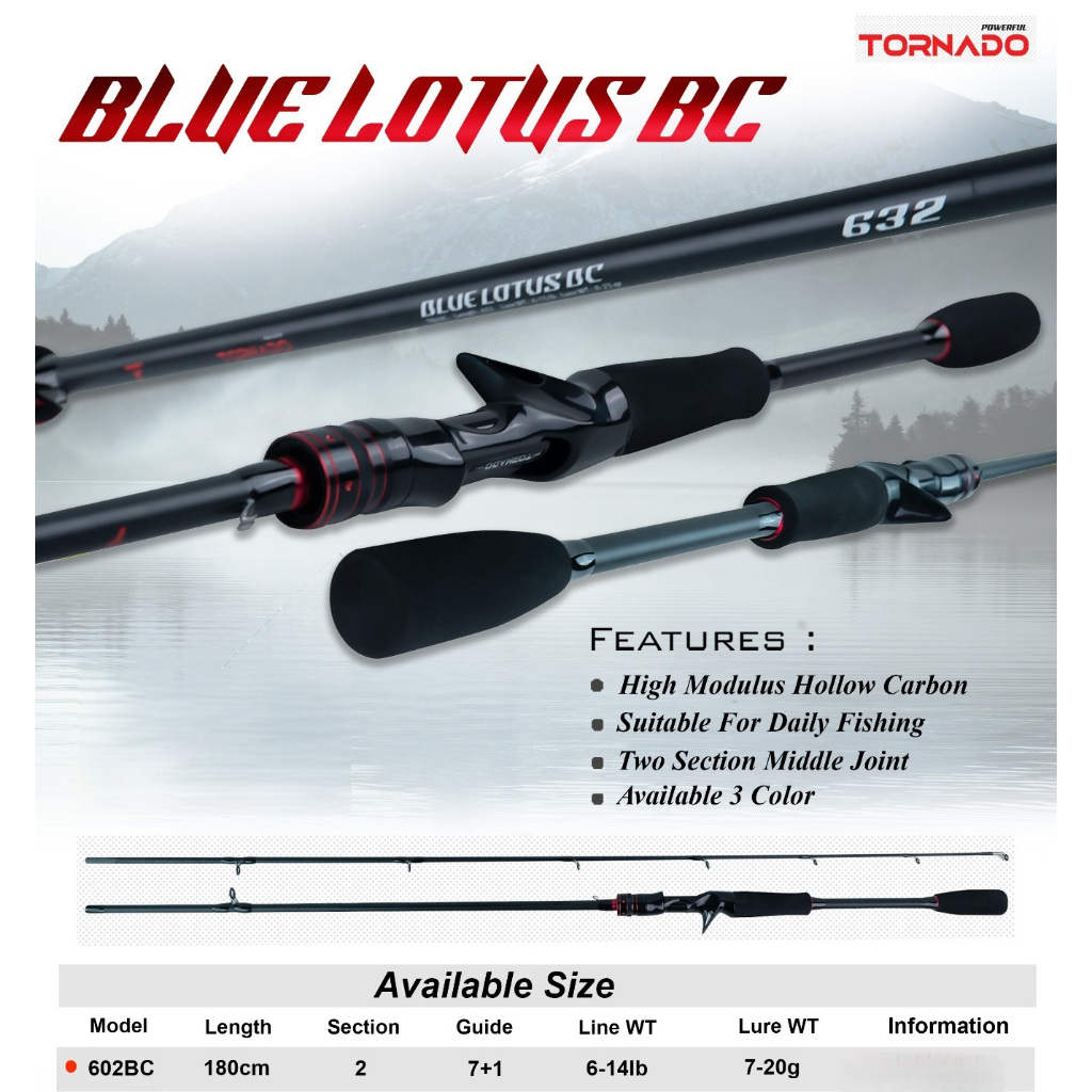 (TERMASUK PACKING PIPA) Joran Pancing Bait Casting BC TORNADO Blue Lotus 180cm (6-14Lb)