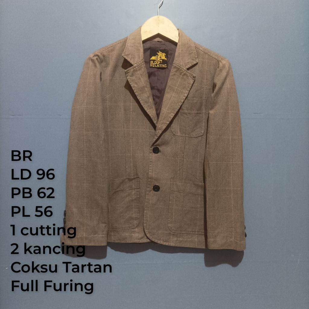 Jas Blazer Pria Tartan Warna Coksu Bekas Pakai Second