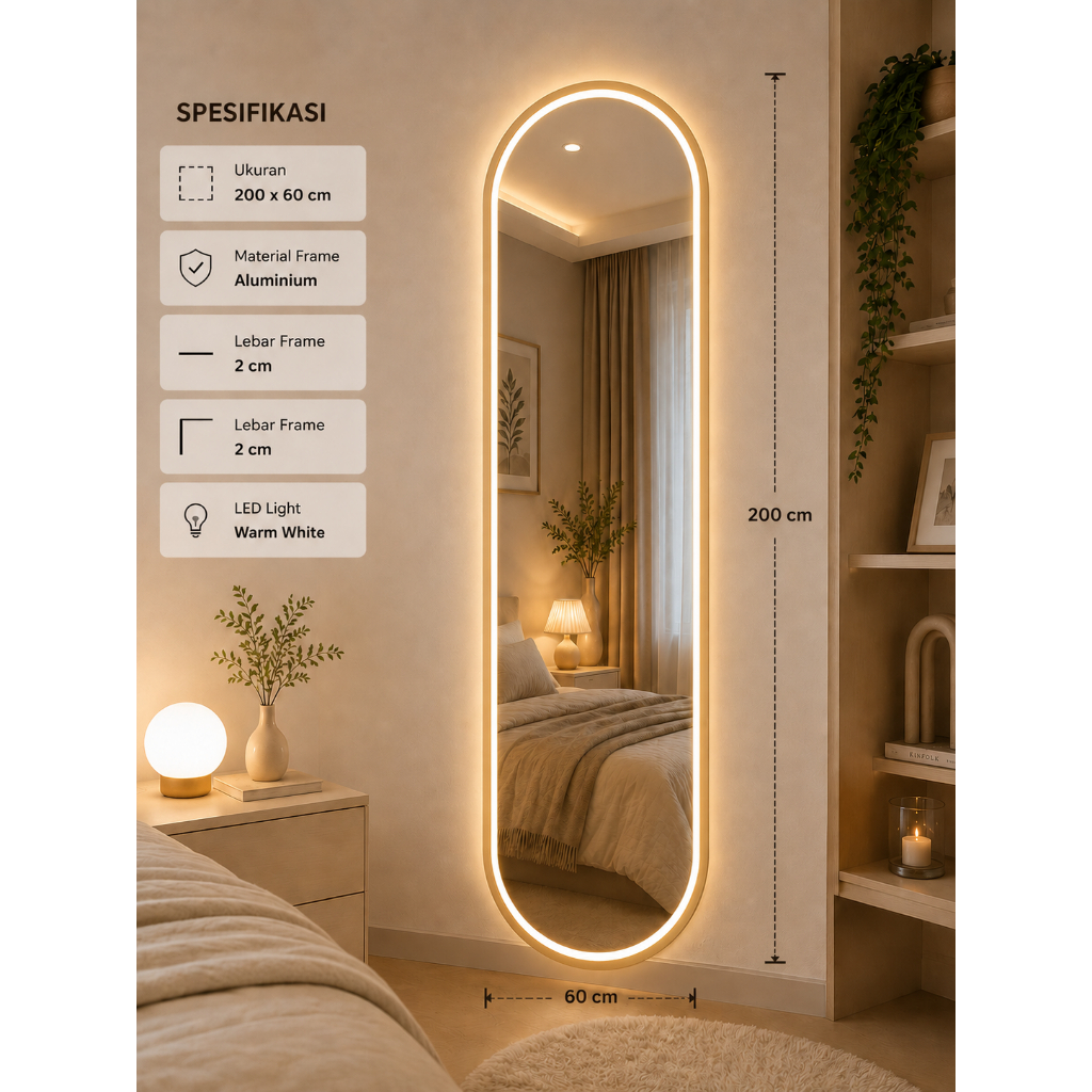 Oval Mirror Aluminium Frame / Cermin Full Body / MIRROR DEKORASI RUMAH CERMIN RIAS VANITY MIROR AEST