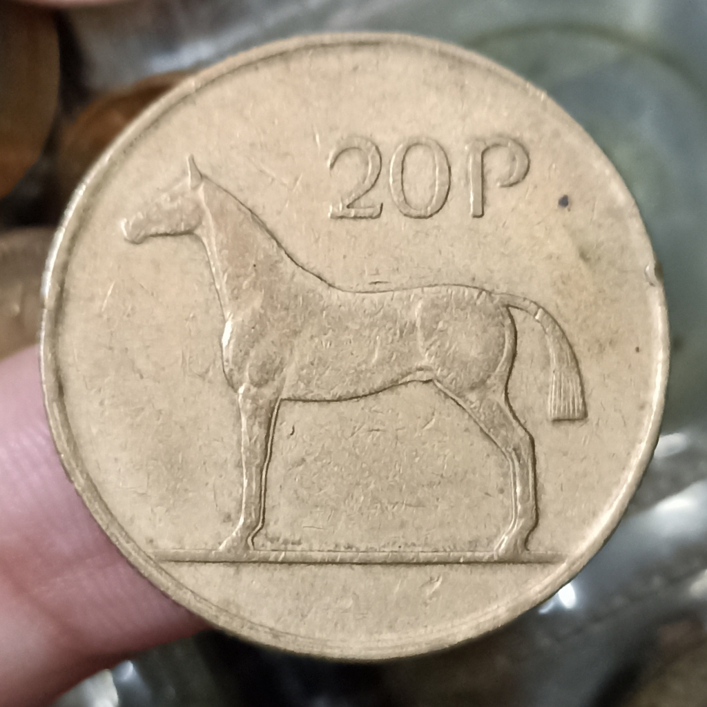 Koin Kuno Ireland hunting horse 20 Pence Tahun 1986
