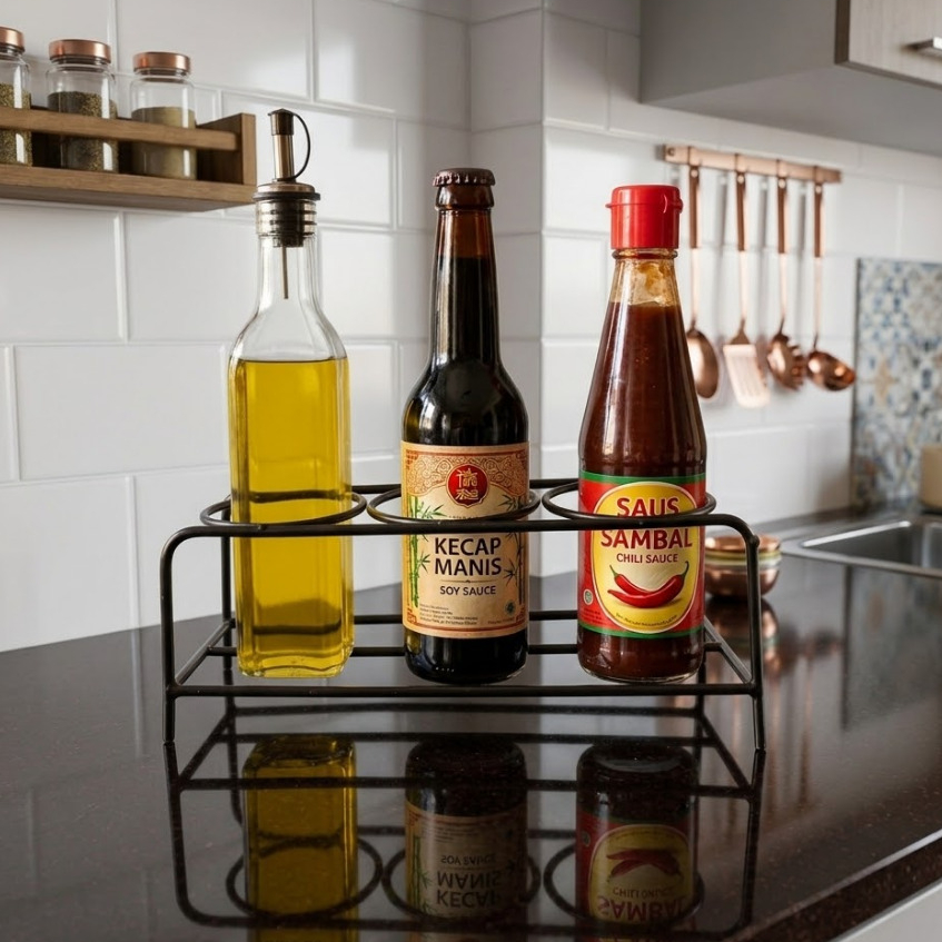 Rak botol/dudukan botol saus,kecap,minyak/rak bumbu dapur