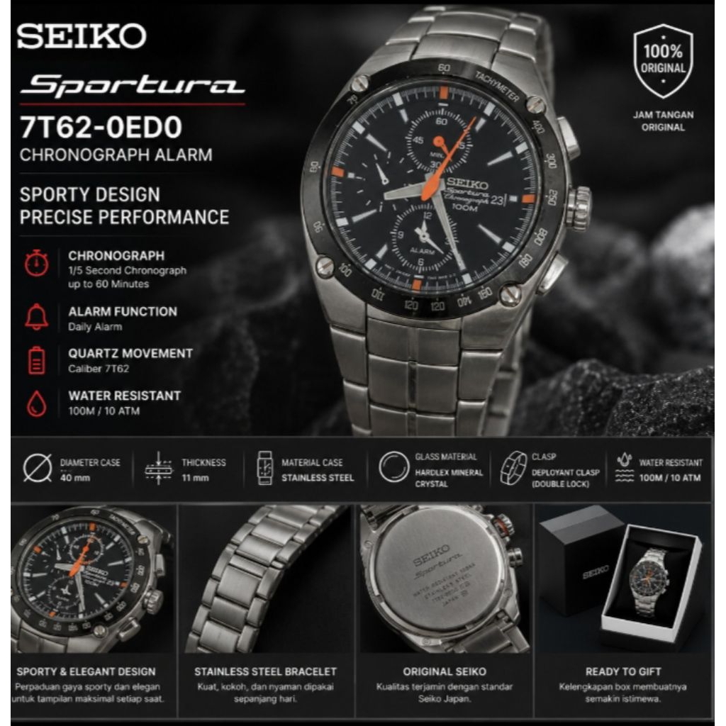 Seiko Sportura Chronograph 7T62-0ED0 Original Bekas