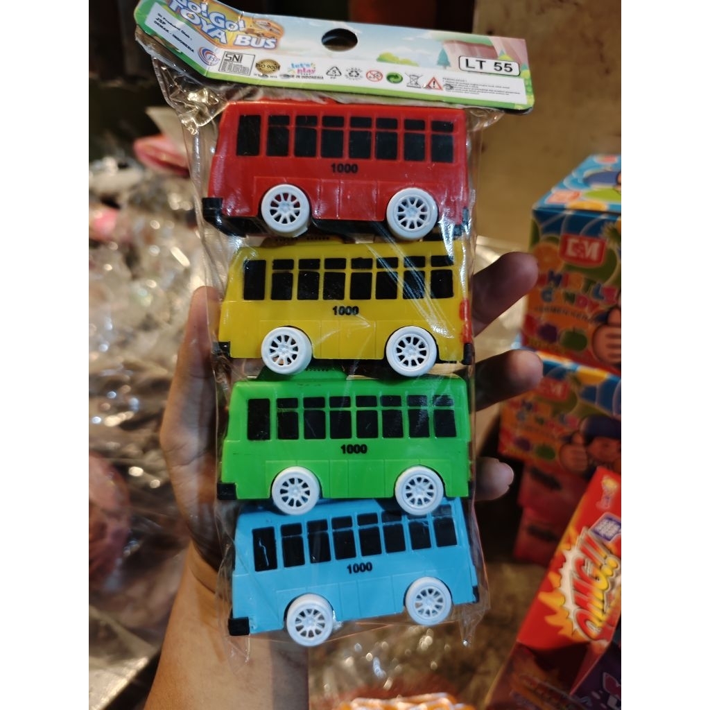 Mainan Mobil Bus Tayo LT 55 - Set 4 Mobil Kecil, Plastik Tahan Lama, Desain Menarik