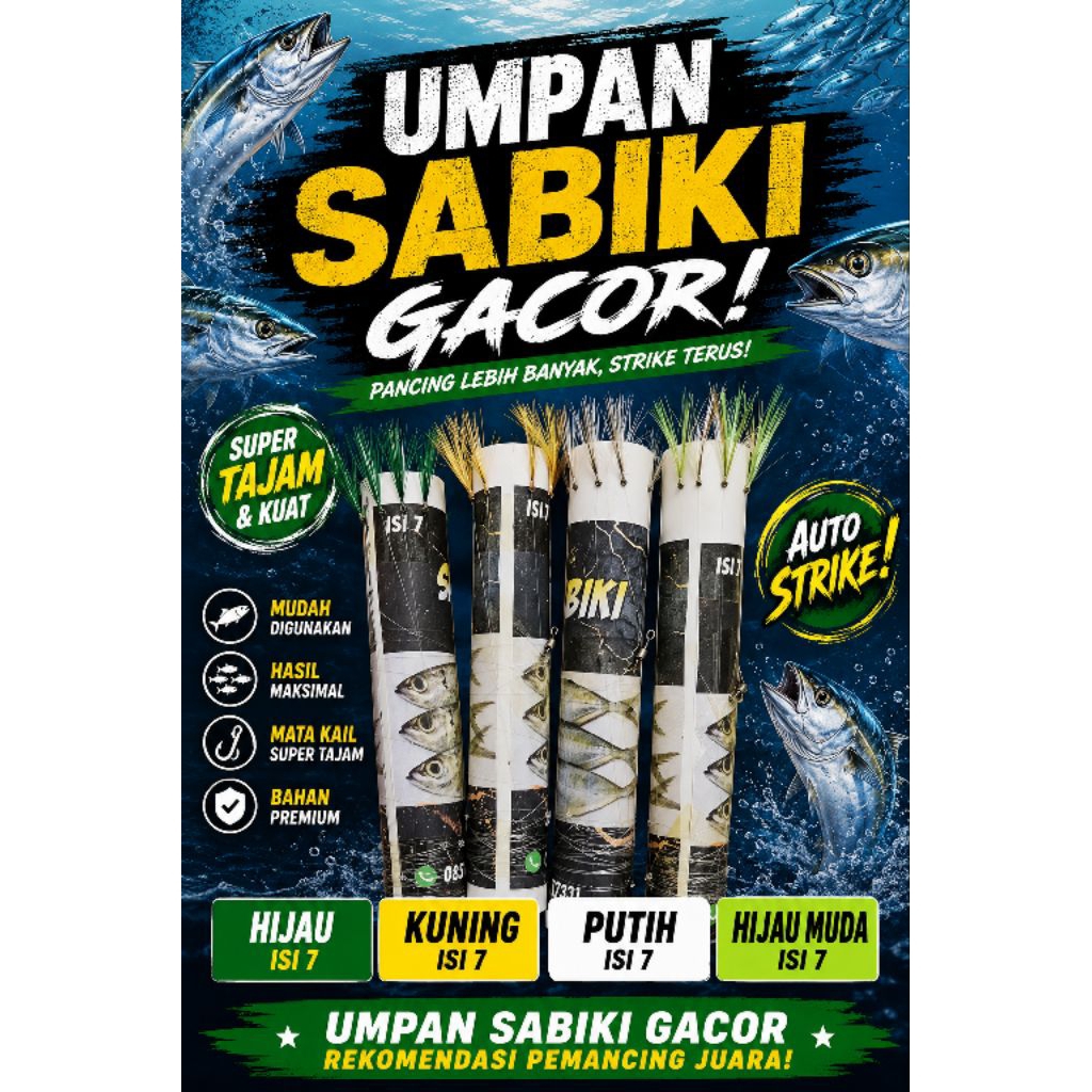 sabiki umpan gacor target ikan lemuru/ikan kembung baby GT selar isi  7 Rangkaian