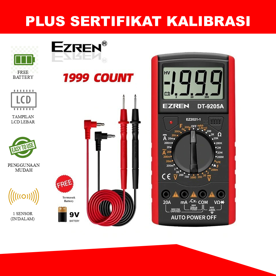 Kalibrasi - Multimeter Digital EZREN DT9205 Include Sertifikat Kalibrasi