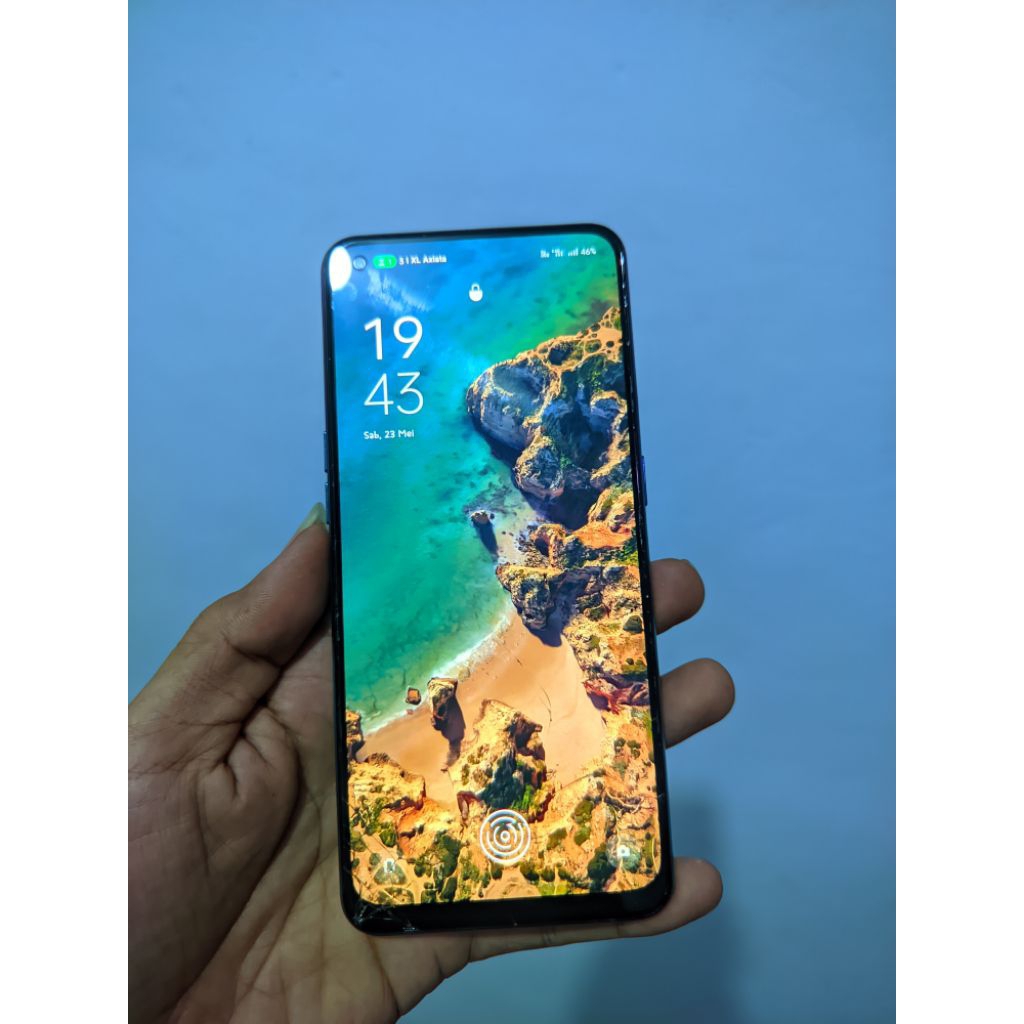 Oppo Reno 5f minus retak seperti dipoto LCD Masi original fingerprint aktip sentuhan masih normal me