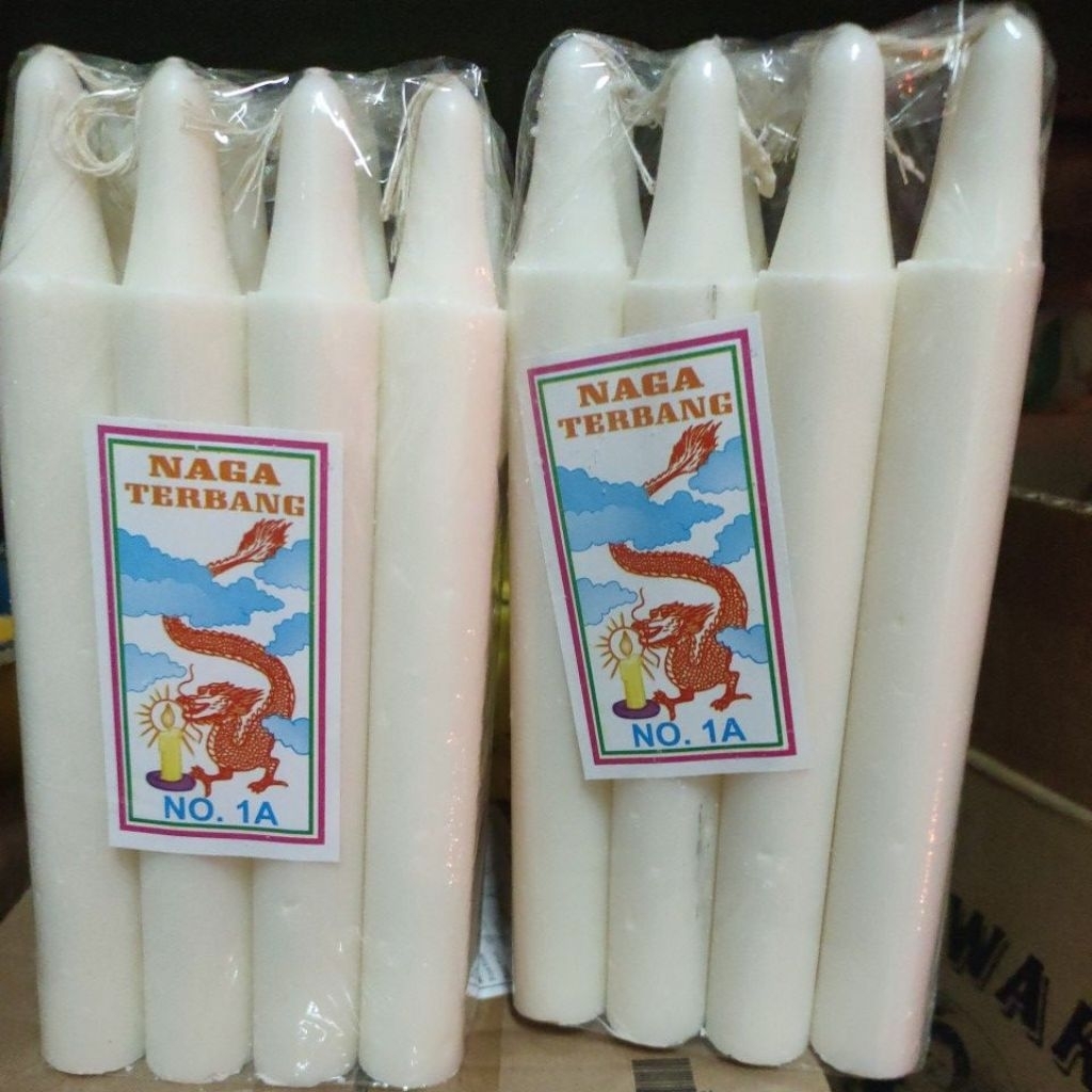 Lilin putih cap naga 1A .(16cm) @ isi 8 btg.