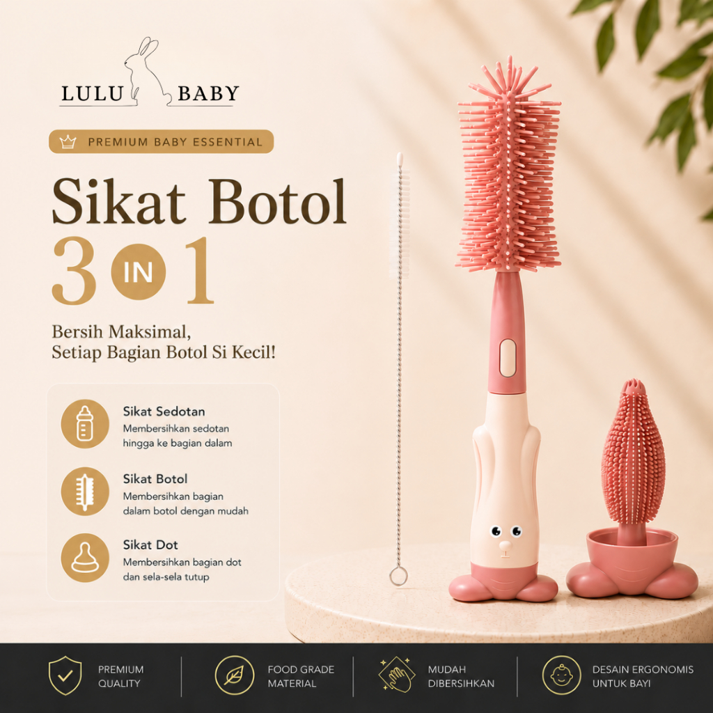 Sikat Botol Susu Bayi Silikon 3 in 1 Sikat Empeng Bayi Sikat Sedotan Kecil