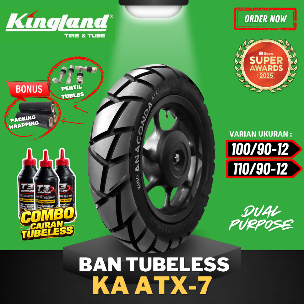 [READY COD] BAN KINGLAND KING ANACONDA ATX 7 TUBELESS / ( 100/90-12 / 110/90-12 ) RING 12 BAN MOTOR 
