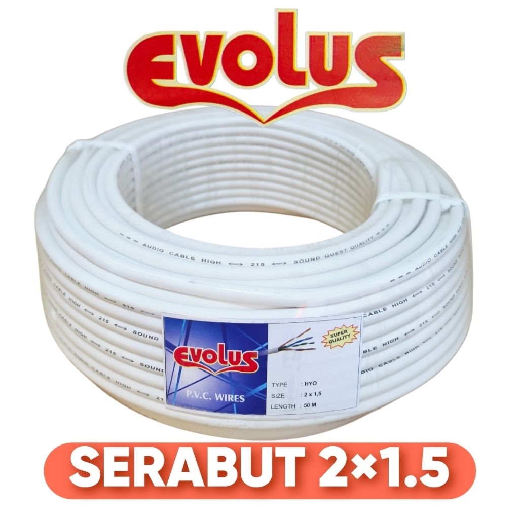 Evolus kabel audio kabel Listrik 2x1,5 serabut tembaga 1rol