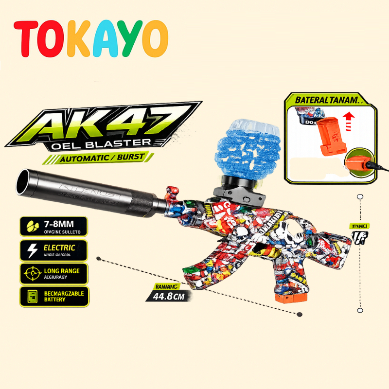 Tokayo Mainan Anak Water Gel Blaster Elektrik Laki Laki AK47 Long Range FPS Stabil Aman WGB SNI