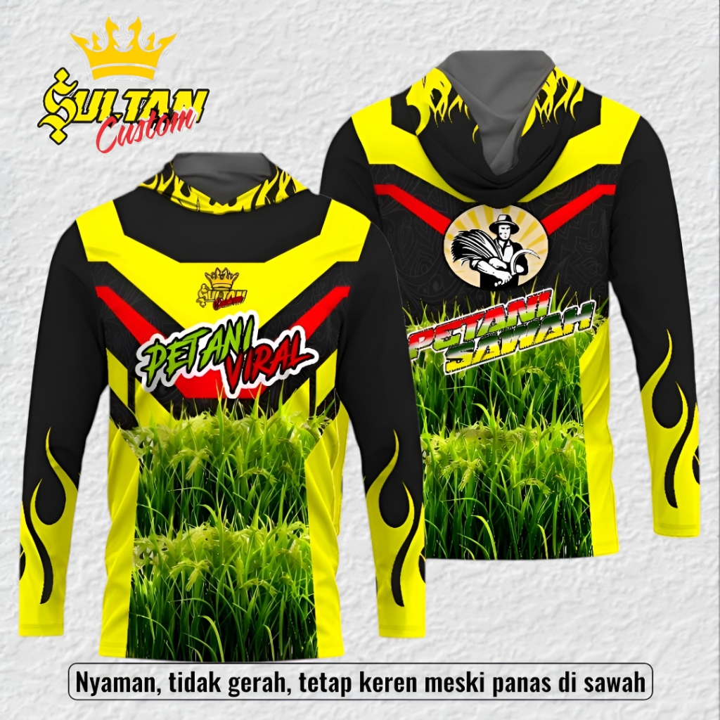 Jersey Petani Baju Pertanian Petani Sawah Jersey Lengan Panjang Kupluk Anti Panas Menyerap Keringat