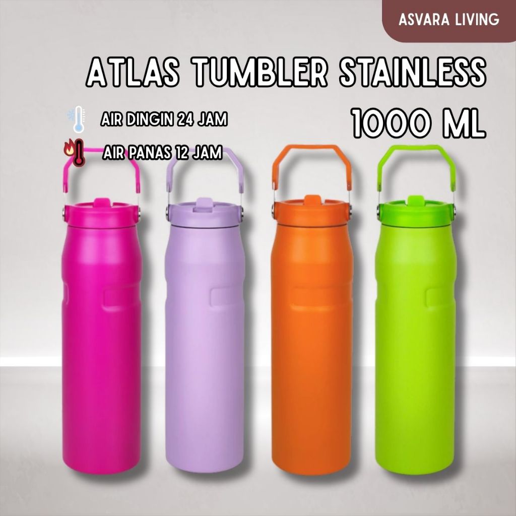 Atlas Tumbler Stainless 1000ml - Botol Minum Jumbo 1 Liter Termos Tahan Panas Dingin Custom Grafir N