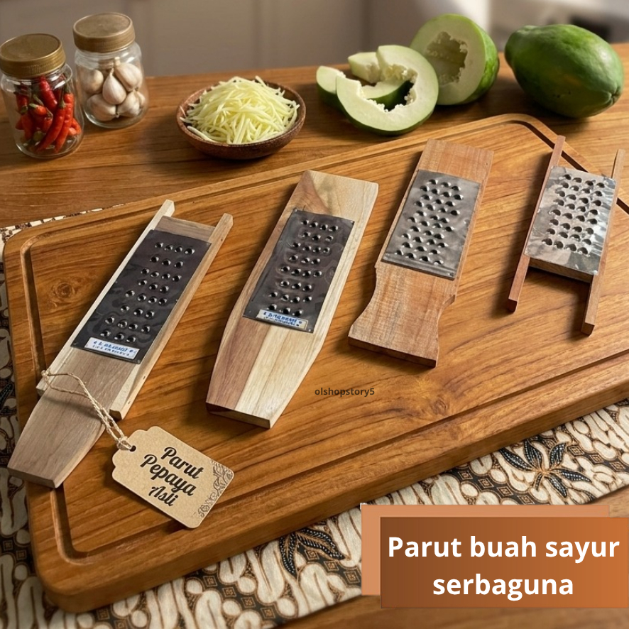 Parut Pepaya Asli Tradisional – Alat Parut Kayu Serbaguna untuk Rujak & Sayur kayu