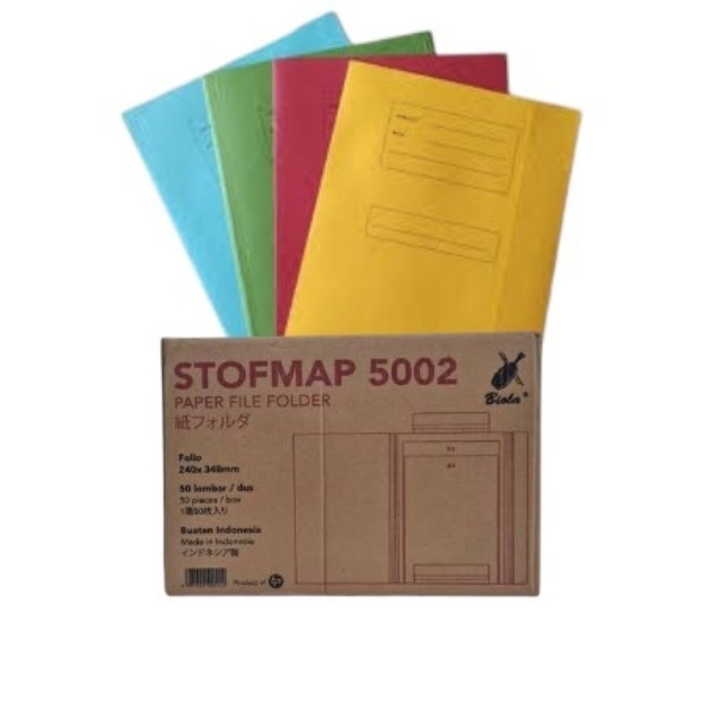 (1Pak/50lbr) Map Biola 5002 warna merah, hijau, biru, kuning /Map Tampa Tulang / Map Kertas