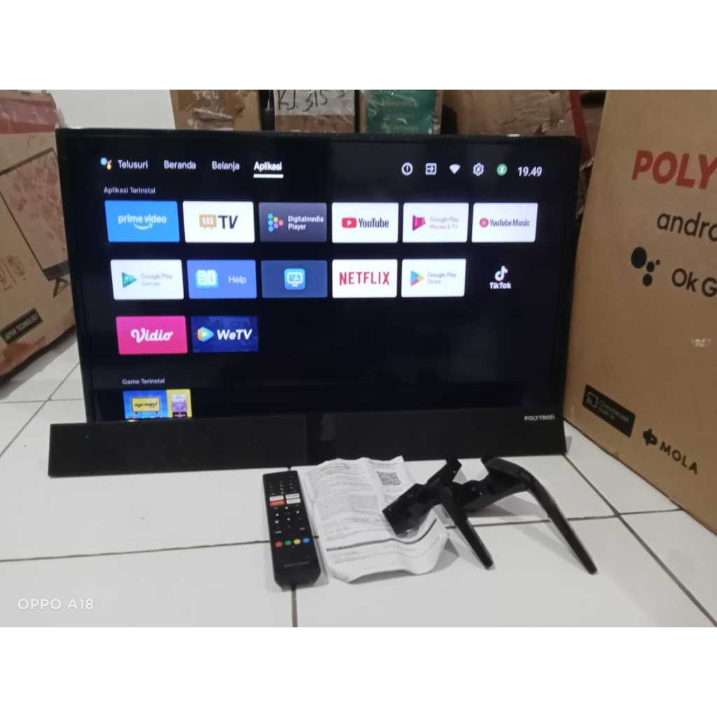 TV LED POLYTRON ANDROID SOUNDBAR 32 INC 32BAG9858 KONDISI BEKAS MASIH SEGEL (AD)