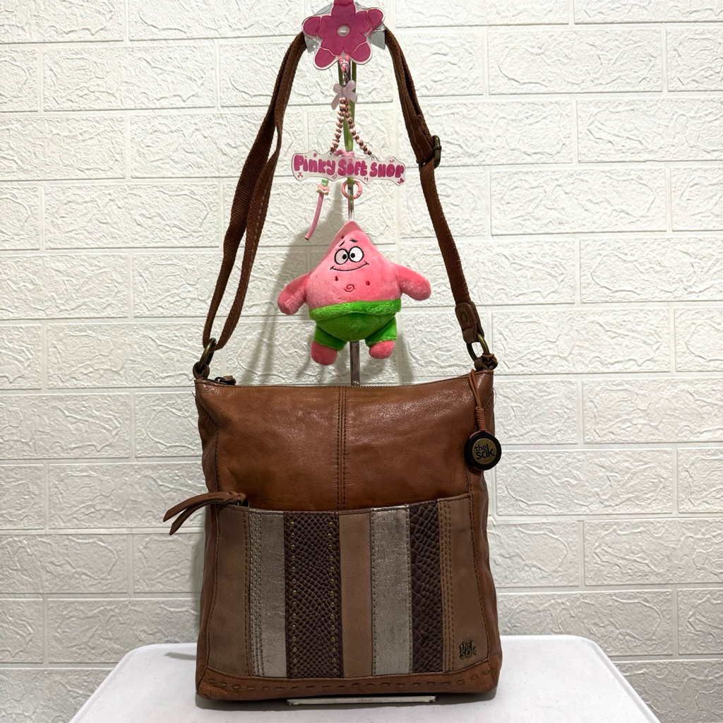 tas sling bag the sak. tas selempang kulit asli. tas sling bag prelop. coklat