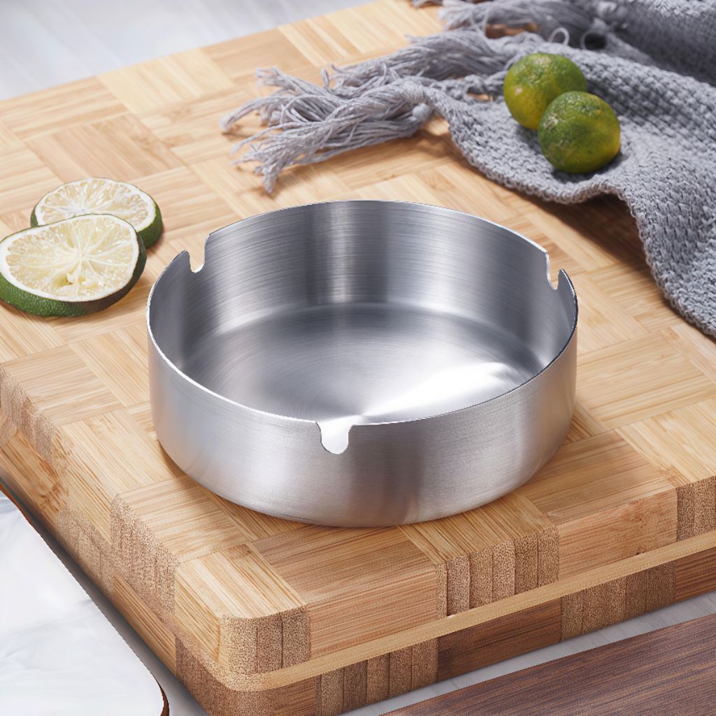 Asbak Bulat 3 Lubang Besar Stainless Steel Anti Karat Kuat