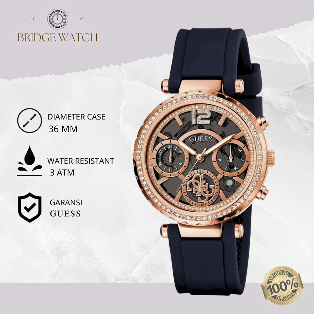Jam Tangan Wanita Guess Solstice GW0484L2 Chronograph Rubber Mewah Casual Original