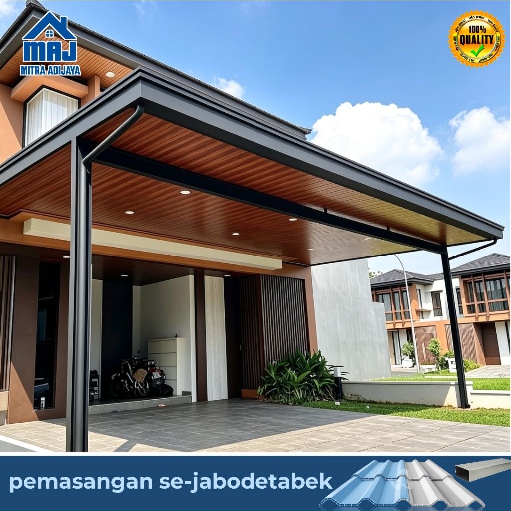 kanopi besi hollow galvanis 4x6 dan 4x8 atap Alderon Double layer