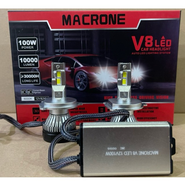 lampu led mobil turbo led MACRONE V8 H4 6000K