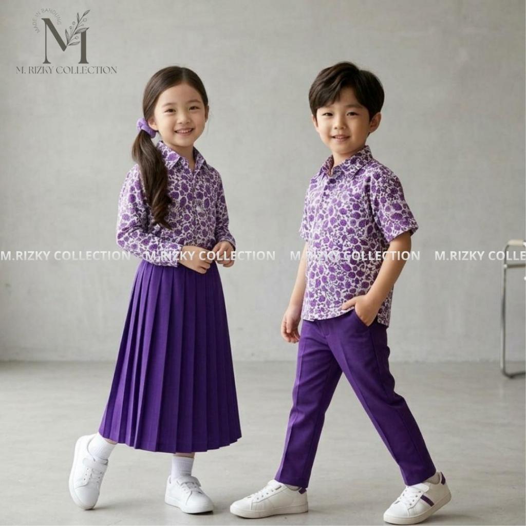 Set Seragam Batik UNGU TK/Paud Nasional Laki-Laki dan Perempuan Panjang/Pendek (BATIK UNGU Kombinasi