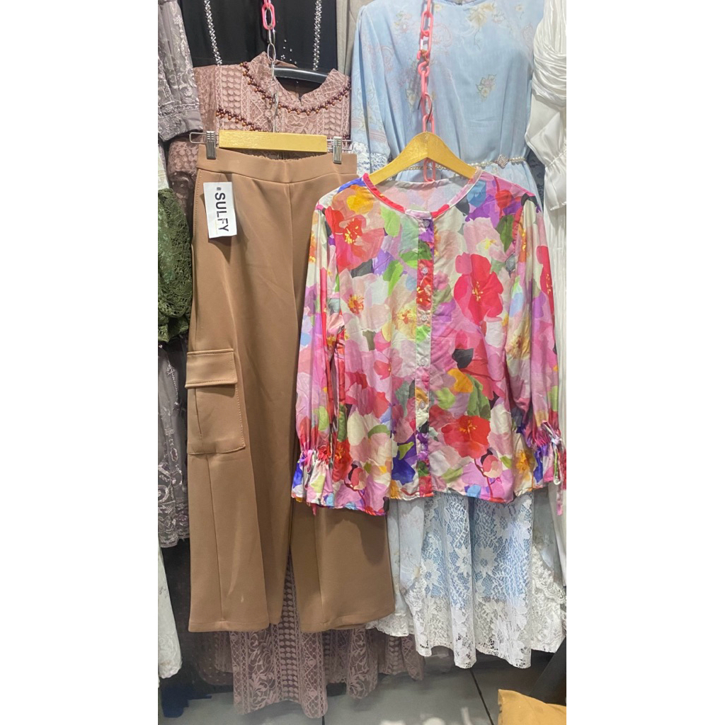 MAUDY SET/SETELAN CELANA BALON/SETELAN RAYON /NADYA SET KEMEJA KUPU-KUPU ELEGANT NYAMAN SANTAI LONGG