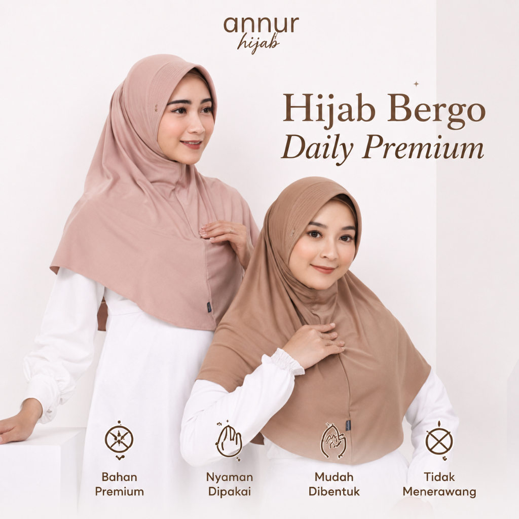 Bergo Instan Jersey Premium Hijab Syari Simple Adem Nyaman Anti Tembem Daily Wear Annur Hijab
