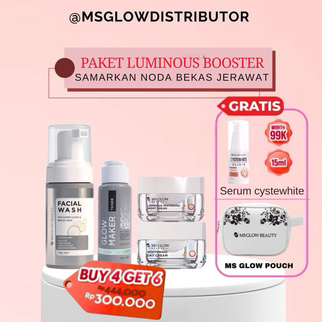 MS GLOW Paket Luminous  Terbaru Ms Glow | Paket Wajah isi 5 FREE Elixir dan Essence Mini