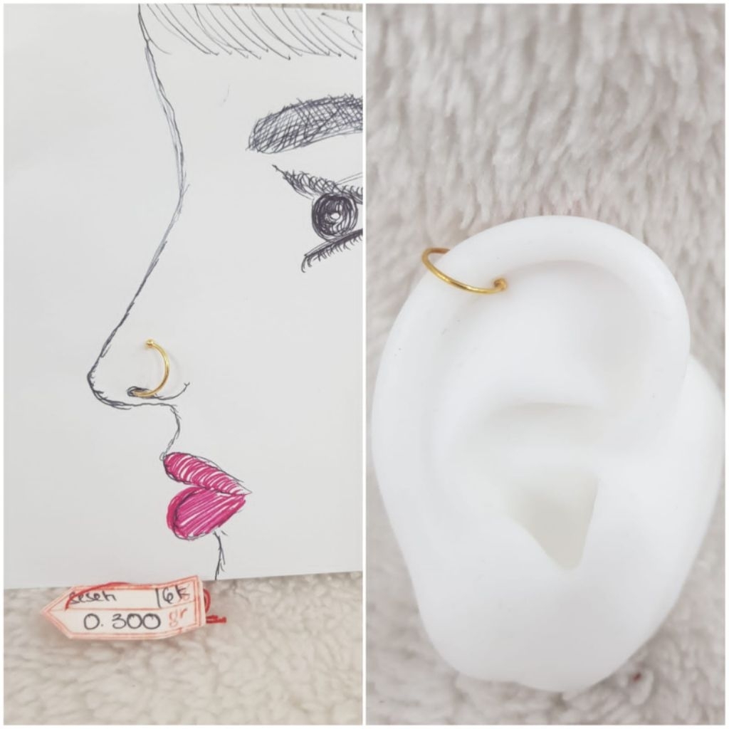 AT526N541N Anting langsungan/ tindik hidung langsungan emas kuning asli berat 0.300 kadar 16k 70%