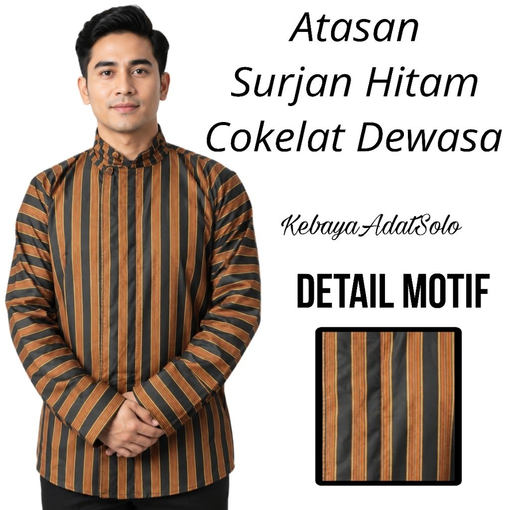 Surjan Lurik Hitam Cokelat Pria Dewasa / Surjan Lurik Dewasa Premium