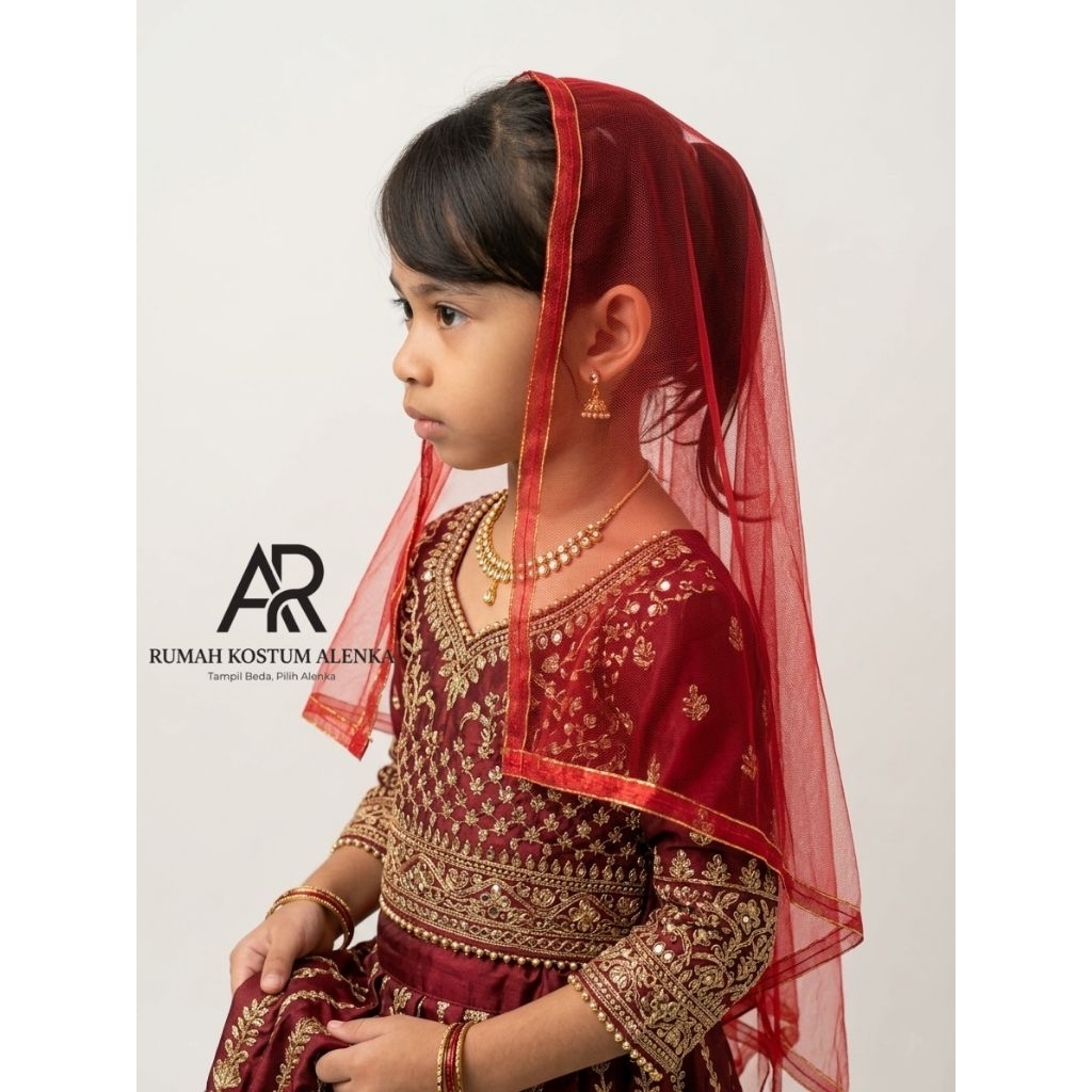 Slayer Anak India Kain Tille Lembut Polos Renda Pita Satin Emas 50x80 Cm