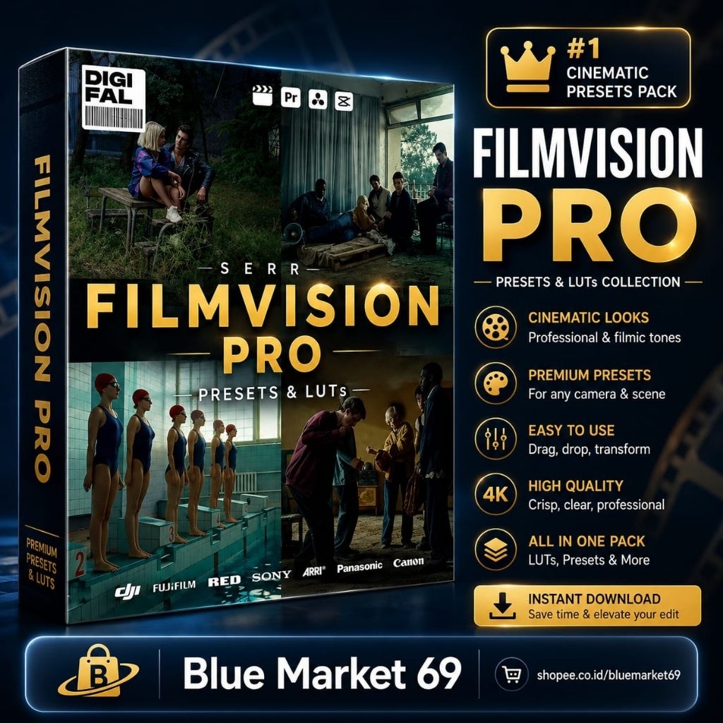 Blue Market [NEW] FilmVision PRO by SERR Powergrades & LUTs | Davinci Resolve, Premiere ,Final Cut