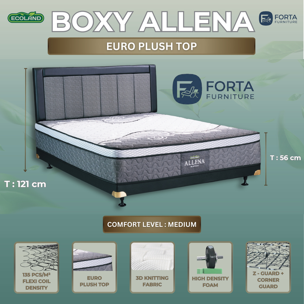 (Ecoland) Kasur Multibed Springbed Ecoland Boxy Allena Euro Plush Top 100x200, 120x200, 140x200, 160