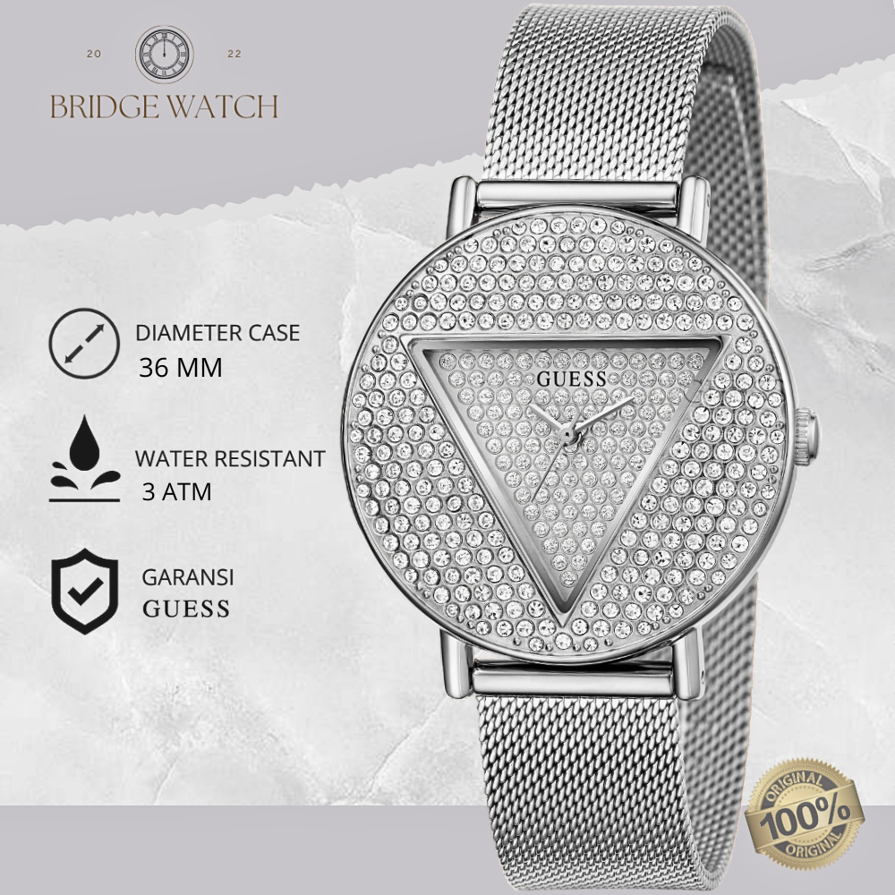 Jam Tangan Guess Wanita GW0477L1 Iconic Glitz Dial Silver Stainless Steel Strap Rantai Mewah Elegant