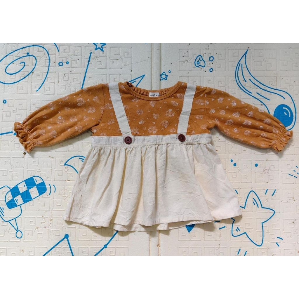 Atasan Tunik bayi Model Overall Cokelat Motif Bunga