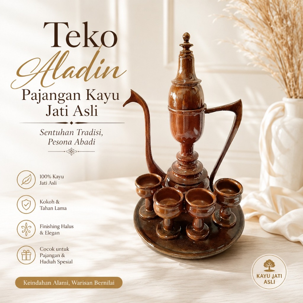 Teko Aladin Kayu Jati Hiasan Meja Lemari Pajangan Ruang Tamu Antik Unik