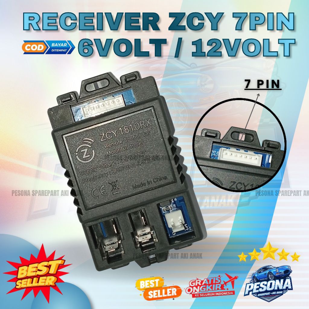MODUL RECEIVER ZCY 1810RX 7PIN 6VOLT 12VOLT PENGGANTI JR 1810RX REMOTE CONTROL MOBIL AKI ANAK PLIKO 