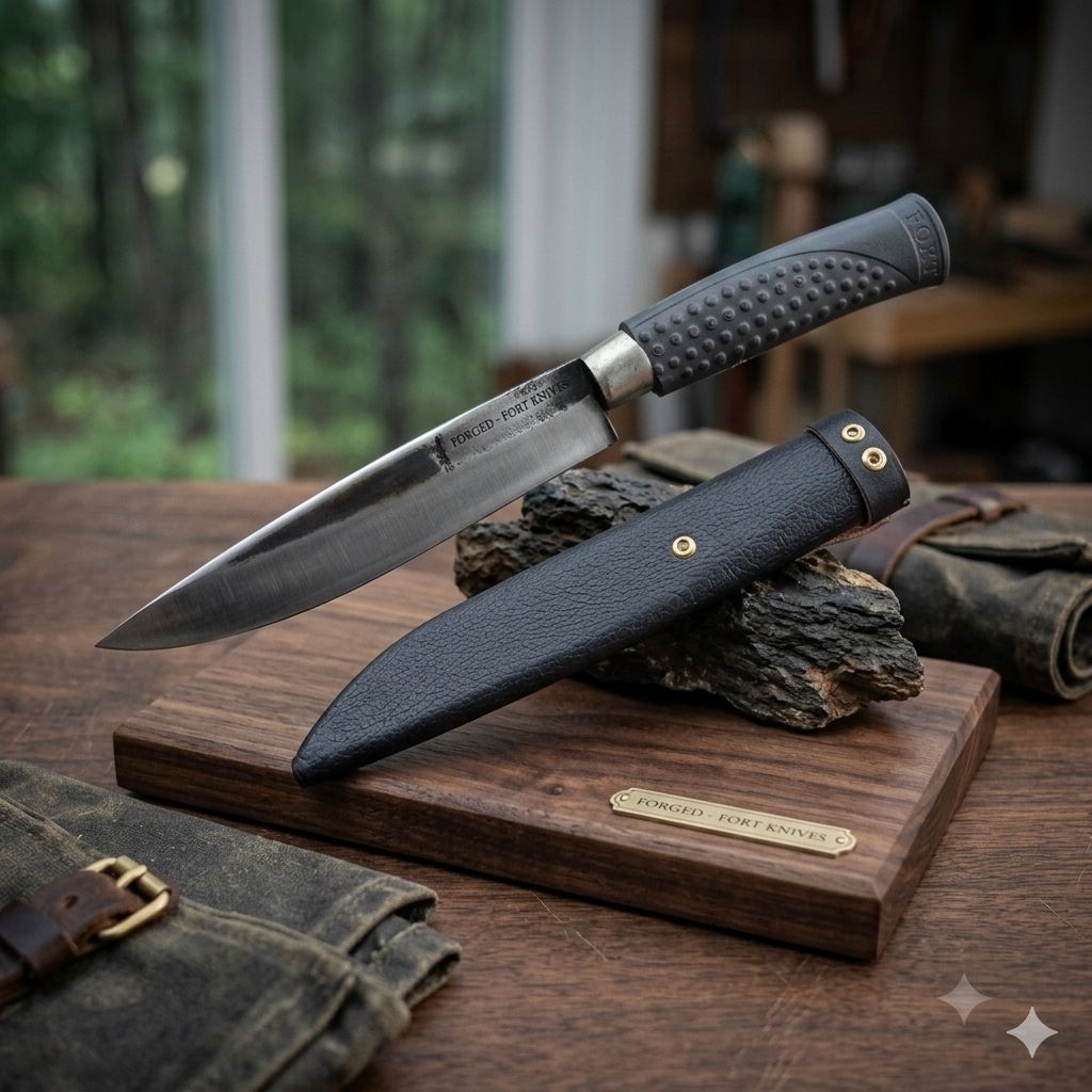 Pisau Berburu Bushcraft Tradisional Baja Tempa High Carbon + Sarung Kulit Premium - Premium Forged K